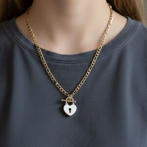 NWT Gold Heart Lock Chain Necklace